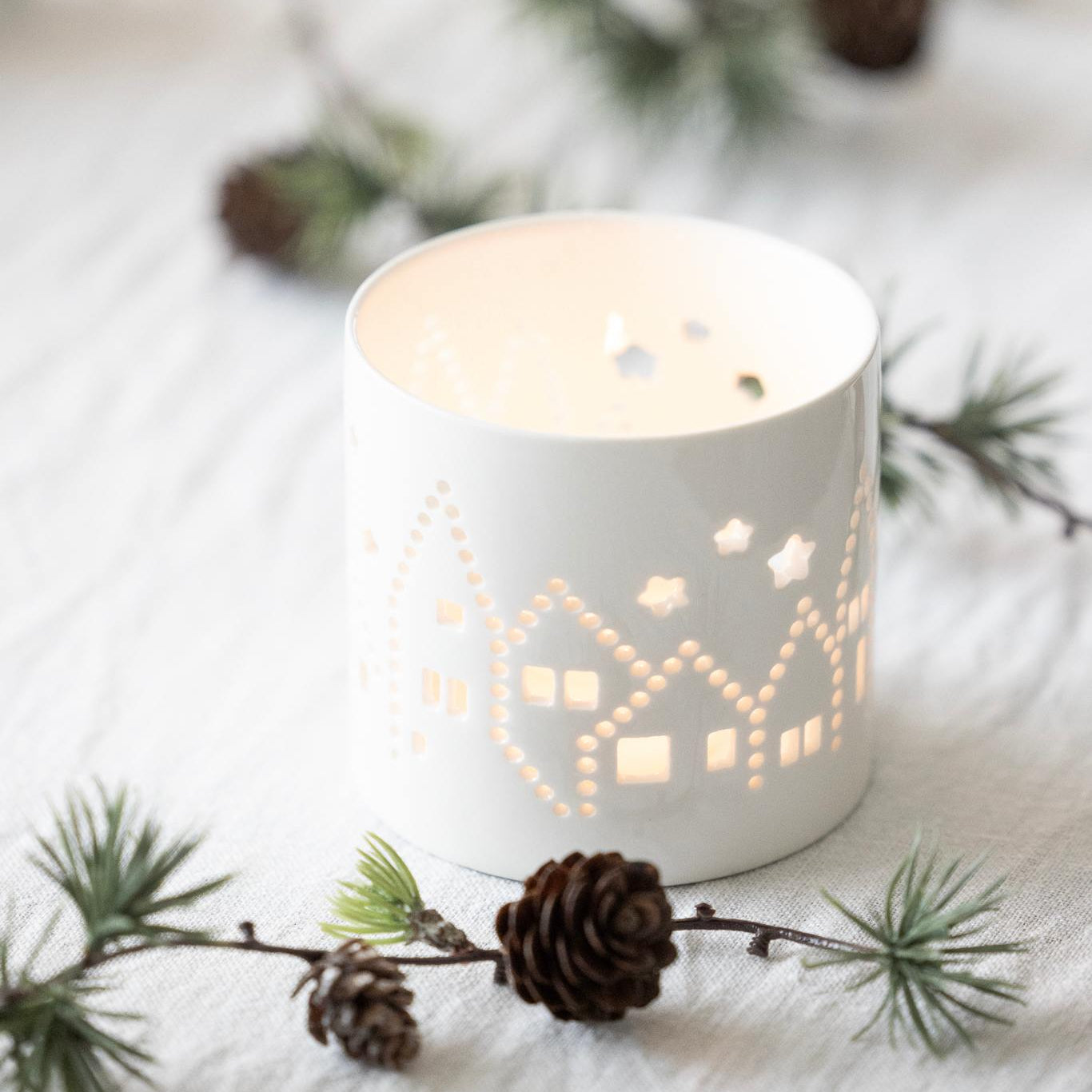 sögne hvit t-lysholder juleby medium