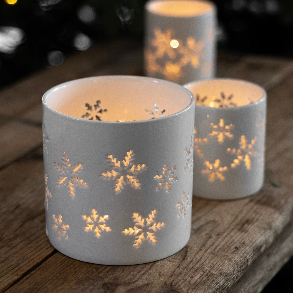 sögne hvit t-lysholder snøkrystall large